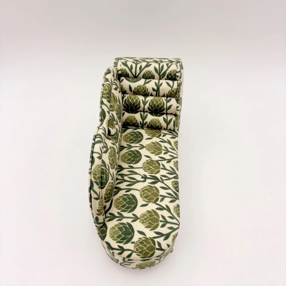 Vintage Style Mini Chaise Lounge Jewelry Box Green Artichoke Botanical Print